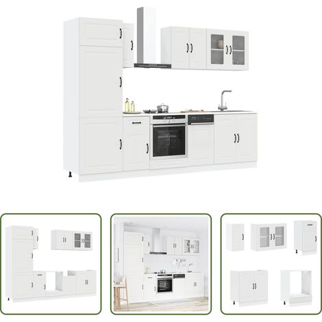 Rangement cuisine -  Ensemble d'armoires cuisine 8pcs Kalmar blanc bois d'ingénierie (1/5)