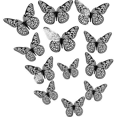 Juego de 12 pegatinas de pared de mariposas recortadas, pegatinas 3D troqueladas para nevera, mariposas decorativas de papel para decoración DIY, pegatinas removibles (1/5)