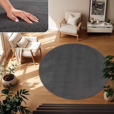 1 Tapis Rond Anthracite 80 Cm Design Moderne Lavable Chauffage Sol Salon (1/5)
