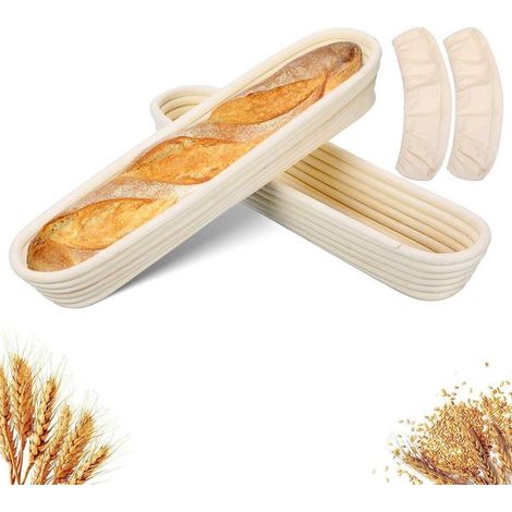 Cestino per la lievitazione di baguette in 2 pezzi, cestino per la cottura del lievito madre, cestino per la lievitazione dell'impasto del pane, cestino per la lievitazione fatto a mano 43 x 9 x 5,5 c (1/5)