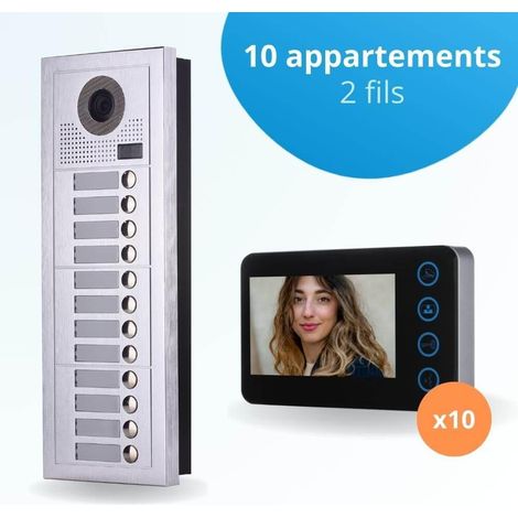 Portier interphone vidéo MODERN 2 Fils - 10 appartements - 10 écrans noirs (1/4)