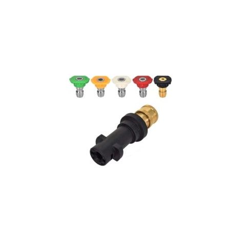 Adattatore per idropulitrice ad alta pressione, attacco rapido da 1/4" compatibile con Karcher K2-K7, con 5 ugelli multi-grado, kit di accessori per idropulitrice