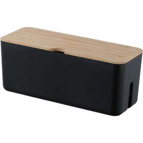 Kabelbox-Organizer (Schwarz), Kabelmanagement-Box, Kabelorganizer zur ordentlichen Aufbewahrung von Kabeln, Aufbewahrungsbox für Ladekabel und Steckdosenleisten, Gummifüße