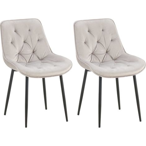 Lot de 2 chaises de salle à manger assise et dossier capitonné en velours gris et métal noir 100007354 (1/5)
