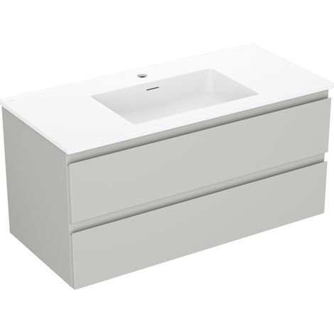 Mexen Orio Badezimmerschrank 100 cm mit Waschbecken Otis, 2 Schubladen, grau matt/weiß matt - 91A10-10047-2-BFF62-W18M01 (1/5)
