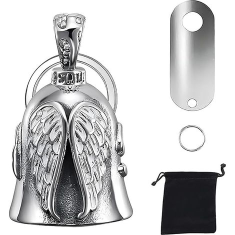 Clochette Moto Guardian Ride Bell, Porte-bonheur avec étrier de montage - 2 porte-clés et sac d'organisation, Motif de l'Ange gardien, Lucky Bell pour Vélos etc (1/5)