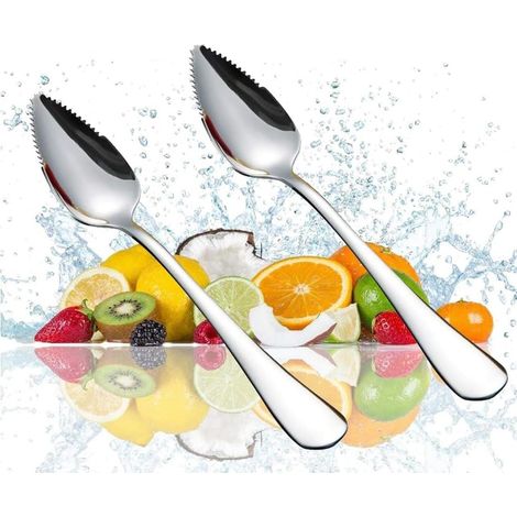 Kiwi-Löffel mit Edelstahlzähnen, Dessertlöffel und Obstlöffel mit gewelltem Rand, für Kiwis und Äpfel. (1/5)