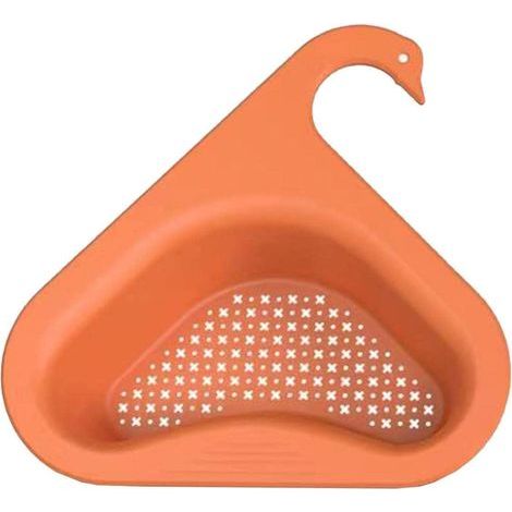 Crépine d'évier, étagère d'évier en forme de cygne, cache-bonde d'angle, panier-filtre, étagère de rangement, porte-éponge pour évier, orange (1/5)