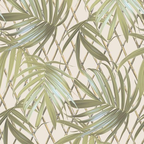 Rasch Vasari Paradise Palm Leaves Green Wallpaper Textured Heavyweight Vinyl (1/4)