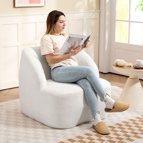 Fauteuil moderne en polaire douce, confortable pour salon, chambre ou bureau – blanc crème (1/4)