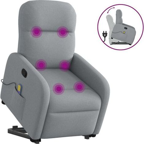 Chaise longue en tissu gris clair avec fonction de massage intégrée – Siège relax ergonomique pour salon ou bureau, réglable en inclinaison, confort maximal (1/5)