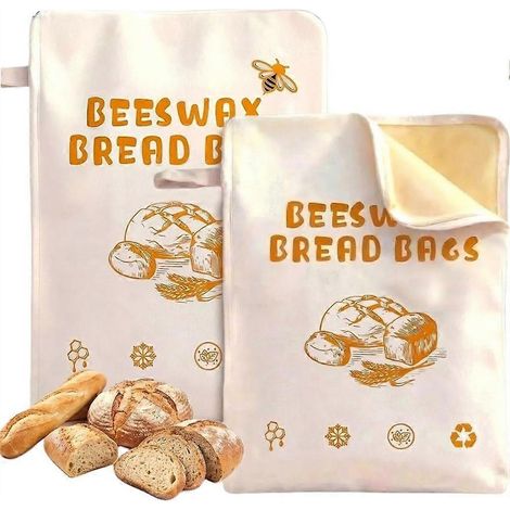 Lot 2 Extra cire abeille pain sacs fermeture éclair joint réutilisable pain rangement sacs Natural cire abeille Lining (1/5)