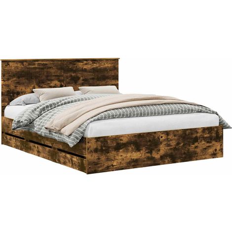 Cadre de lit Chêne fumé 120 x 190 cm Bois de pin massif vidaXL (1/5)