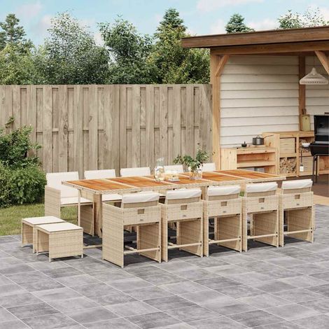 Ensemble repas jardin 15 pièces avec coussins, résine tressée, beige, table 275 x 106 x 73 cm - PANGIVO (1/5)
