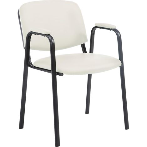 CLP – Chaise empilable en similicuir crème – Dossier ergonomique – Accoudoirs rembourrés – Empilable jusqu'à 8 chaises – Patins de protection (1/5)
