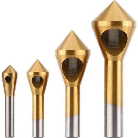 4-teiliges Entgratungs-Senker-Anfaswerkzeug, titanbeschichteter HSS-Bohrer, 90° konischer Senker-Bohrer für Aluminium, Holz und Kunststoff