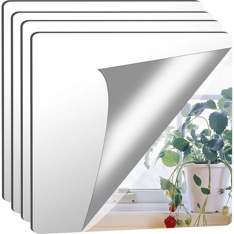 Lot de 4 miroirs acryliques autocollants, 30 x 30 cm, miroir en plastique flexible, petit miroir sans cadre de 1 mm d'épaisseur (1/5)