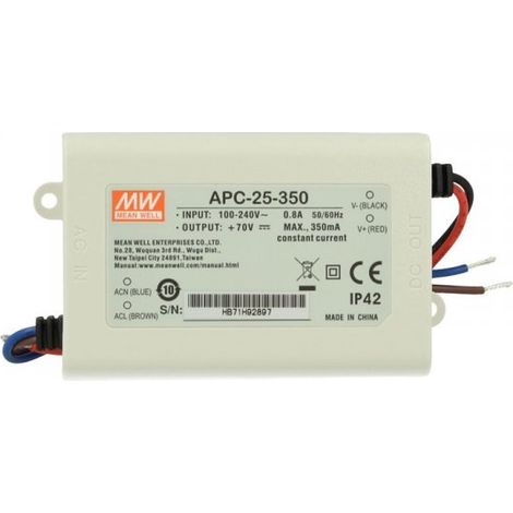 Led Driver CC MW MEAN WELL APC-25-350 Trasformatore 350mA 25V-70V DC 25W Corrente Costante IP42