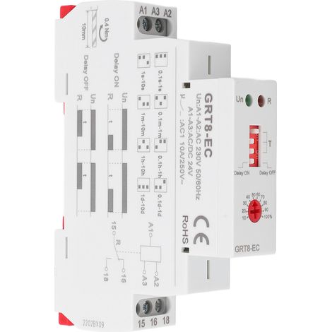 Relais temporisé multifonctionnel à double fonction avec indicateur LED, compatible AC230V ou AC/DC24V. (1/5)