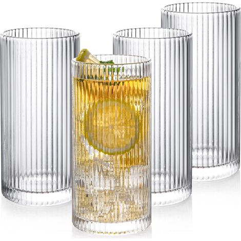 Trinkgläser Set 4er, 360ml Cocktailgläser, geriffelt, Vintage Origami Stil (1/5)