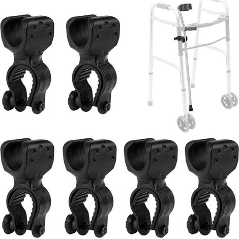 Lntyq 6 pièces Porte Béquilles, Rotation 360 Degrés Support Canne de Déambulateur, Porte-Canne pour Tube de Fauteuil Roulant de 2,5 à 3,1 cm, Support de Canne de Marche pour Fauteuil