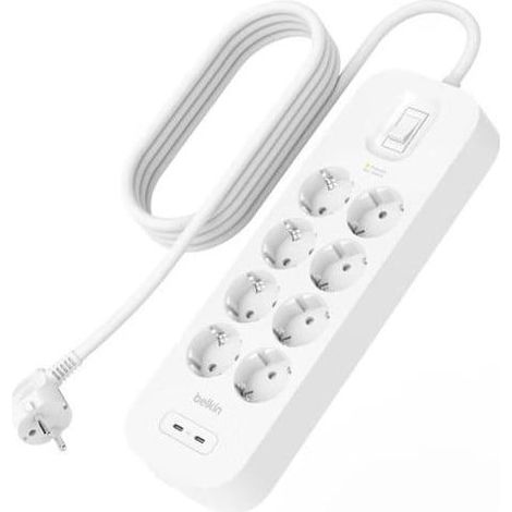 Belkin SRB004VF2M Surge Protection con 8 Prese CA e 2 USB-C 30W PD 900 J Cavo 2 m colore Bianco