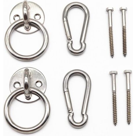Kit de suspension pour hamac d’intérieur avec crochets mousquetons et vis en acier inoxydable (1/4)