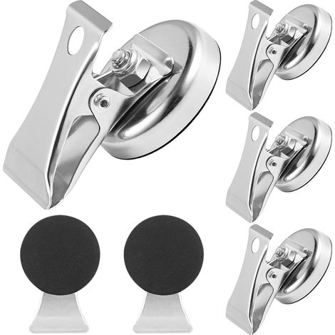 APEX Lot de 6 pinces magnétiques robustes en acier inoxydable avec revêtement antidérapant en polaire - Aimants puissants de 32 mm