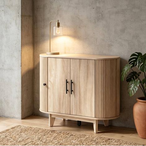 Buffet 90 x 40 x 76 cm en MDF et acier, naturel et noir OKMYHOME (1/5)