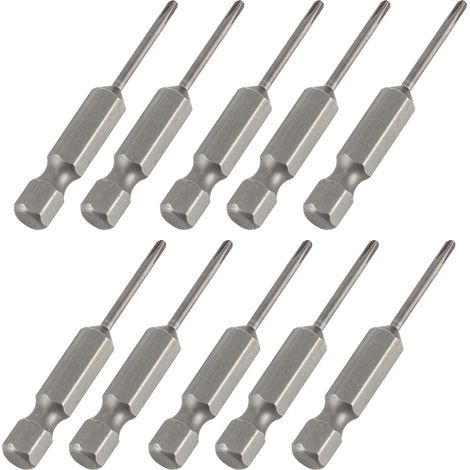 Jeu de 10 embouts de tournevis électrique cruciformes 2mm, pointe magnétique S1/4, acier trempé, livrés en boîte plastique. (1/5)