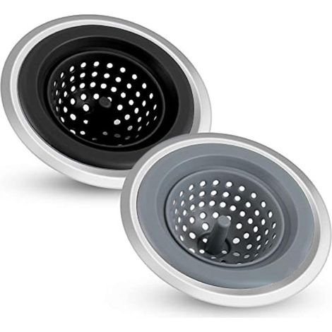 Lot de 2 crépines d'évier, crépine et bouchon améliorés avec base en plastique-caoutchouc de 11,7 cm.