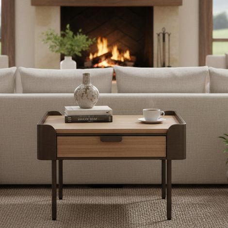 Dmora - Wohnzimmertisch Icona, Niedriger Wohnzimmertisch, Kaffeeregal, Couchtisch für Sofa, 60x60 h41 cm, Grau und Braun (1/5)