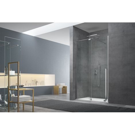 Swiss Aqua Technologies Walk-in X Motion Porte coulissante de douche sans profilés, verre transparent Easy Clean 140x200cm (SIKOWIXM140)