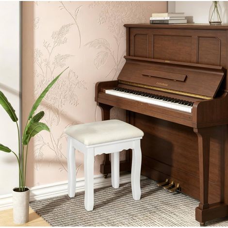 Tabouret rembourré pour coiffeuse et piano en velours blanc 38x28,5x45 cm OKWISH (1/4)