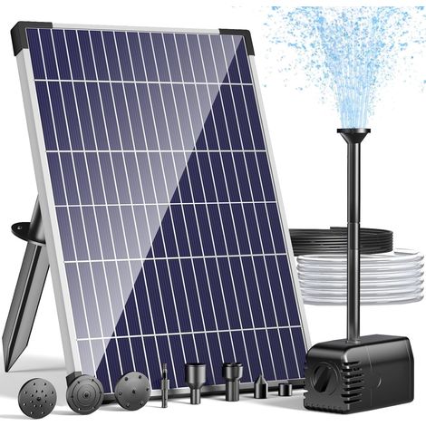 Pompe de bassin solaire pour extérieur, fontaine solaire 12 W avec fonctionnement à sec, pompe à eau solaire avec tuyau de 2 m et câble de 5 m de long pour bassins, aquariums, jardins, jeux