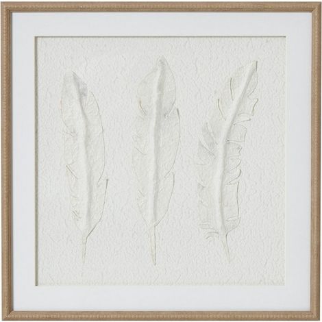 Solli White Feathers Art Mounted in Beaded Frame - Wood - L2 x W50 x H50 cm - Brown