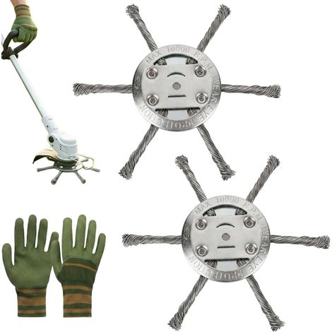 Lot de 2 brosses débroussailleuses avec gants, tête en fil d'acier pour débroussailleuse, coupe-bordures, accessoires pour jardin et trottoirs (1/5)