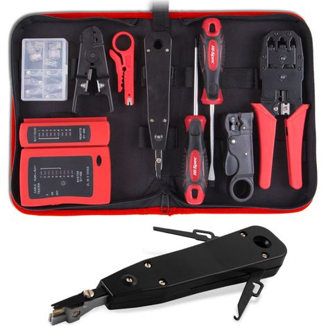 19-teiliges professionelles Netzwerk-Toolkit mit Kabeltester, Crimper und Zubehör für die Installation und Reparatur von Computern und Ethernet-Verkabelung