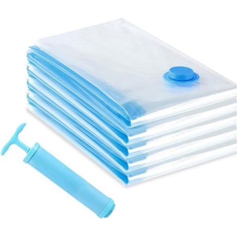 Lot de 5 sacs de rangement sous vide avec pompe manuelle, sacs de rangement sous vide pour voyage et déménagement (5 grands) (1/5)