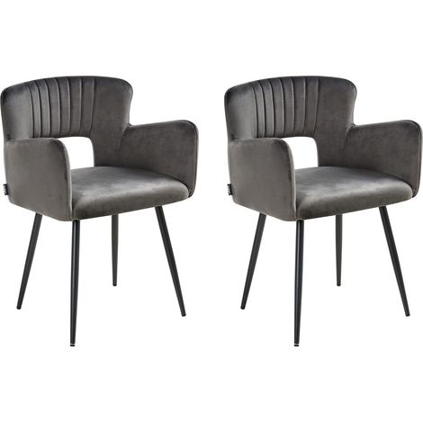 Set of 2 Dining Chairs SANILAC Velvet Dark Grey (1/5)