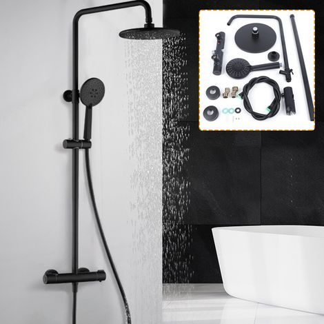 Colonne de douche avec mitigeur thermostatique, Ensemble de Douche en Acier Inoxydable pour Baignoire Système de Douche Réglable en Hauteur Pommeau de douche rond avec douchette à main (1/5)