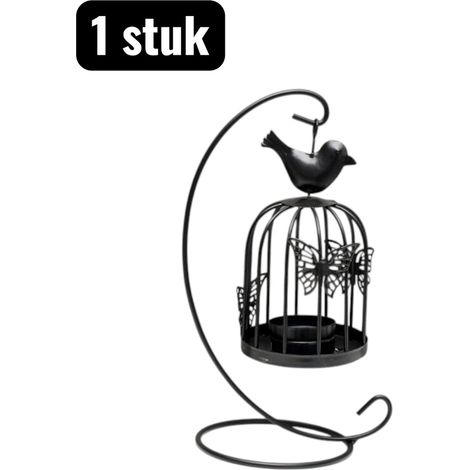 Bougeoir lanterne portable en forme de cage à oiseaux avec porte bougie étoile pour décoration intérieure et éclairage d'ambiance noir (1/5)