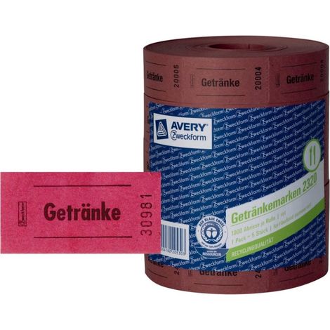 5x Rolle Getränke-Marke 57x30mm Rot 5000 Abrisse (1/3)