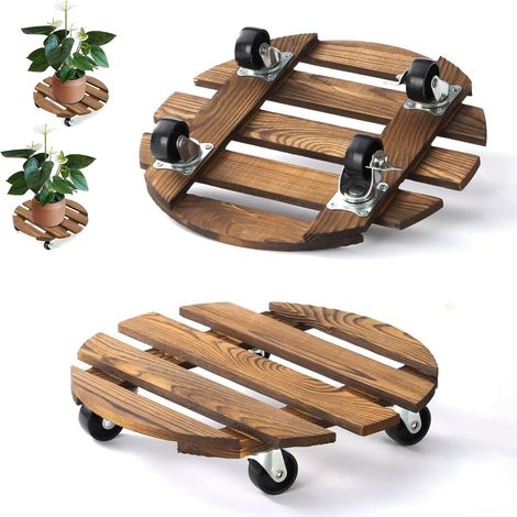 Porte Plante a roulettes, Lot de 2 Planche à roulettes pour Plantes 30 x 6,5 cm,Capacité de Charge 80 kg, pour l'extérieur et l'intérieur, Supports de Pots de Fleurs à roulettes sur 360° (1/5)