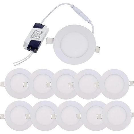 Spot encastré LED, lot de 10, 3 W, blanc froid 6000 K, panneau rond extra-plat. (1/5)