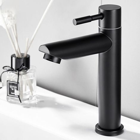 Robinet Mat Bassin en Acier Inoxydable Noir Robinet d'eau Froide Unique Robinet pour la Maison Cuisine Salle Utilisation, G1 / 2in Filetage male (simple froid) (1/4)