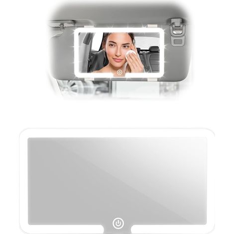 Miroir Voiture LED,Miroir de Courtoisie Voiture avec 3 Modes Lumières,Rechargeable Charge USB,Miroir Pare Soleil Voiture,Miroir intérieur de Voiture,Blanc (1/5)