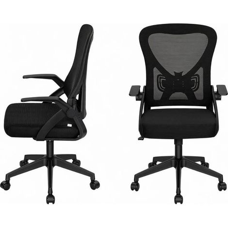Silla de oficina ergonómica giratoria negra con respaldo de malla y reposabrazos abatibles HOMVRA (1/5)