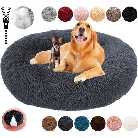 Hundebett Donut rund, beruhigend, flauschig, waschbar, 4XL-110cm Dunkelgrau