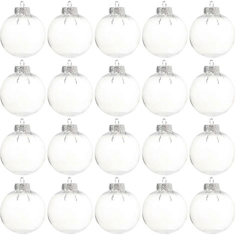 20 boules de Noël transparentes à remplir soi-même, avec capuchon métallique argenté amovible :